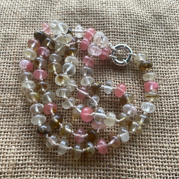 Watermelon quarts Stone Knotted Necklace New In Style 2023 In style Beads - Picture 6 of 11